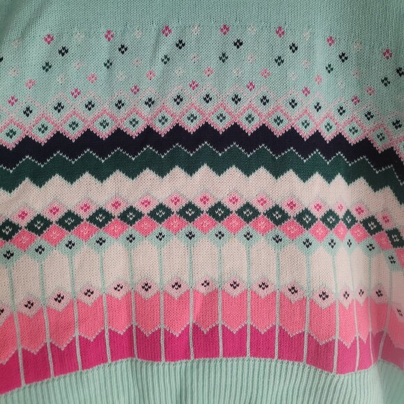 Women's Patterned Sweater - Mint and Pink - Picture 4 of 5